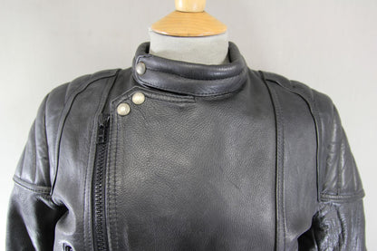 CLASSIC GOODLUCK BLACK LEATHER BIKER JACKET 34 INCH/EXTRA SMALL