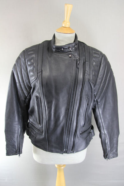 RICHA CLASSIC BLACK LEATHER LADIES BIKER JACKET: SIZE 12