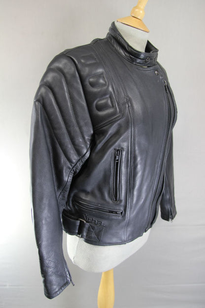 RICHA CLASSIC BLACK LEATHER LADIES BIKER JACKET: SIZE 12