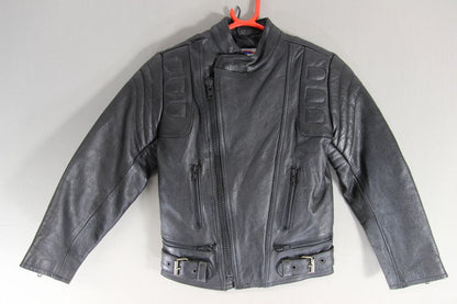 BOYS/CHILDS OSX CLASSIC BLACK LEATHER BIKER JACKET 26-28 INCH CHEST/AGE 8