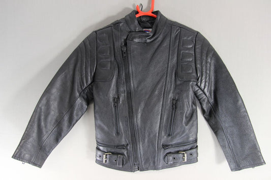 BOYS/CHILDS OSX CLASSIC BLACK LEATHER BIKER JACKET 26-28 INCH CHEST/AGE 8