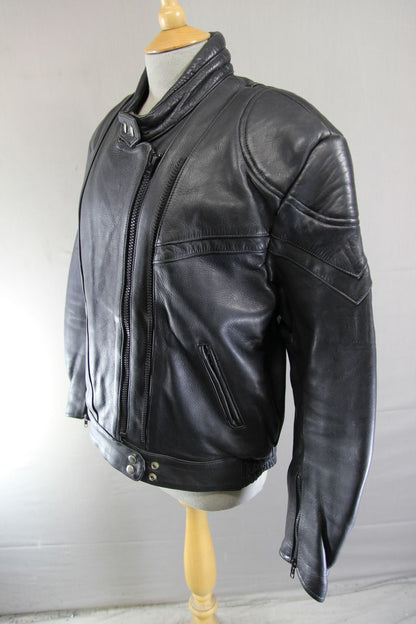 AKITO RAPIDE BLACK LEATHER BIKER JACKET + BACK PROTECTOR/THERMAL LINING: SIZE 14