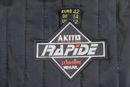 AKITO RAPIDE BLACK LEATHER BIKER JACKET + BACK PROTECTOR/THERMAL LINING: SIZE 14