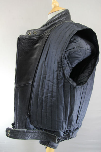 AKITO RAPIDE BLACK LEATHER BIKER JACKET + BACK PROTECTOR/THERMAL LINING: SIZE 14