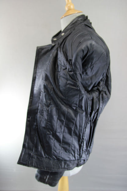 VINTAGE BLACK COWHIDE LEATHER NICE OF LONDON, PARIS & NEW YORK BIKER JACKET 38IN