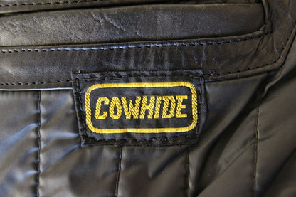 VINTAGE BLACK COWHIDE LEATHER NICE OF LONDON, PARIS & NEW YORK BIKER JACKET 38IN