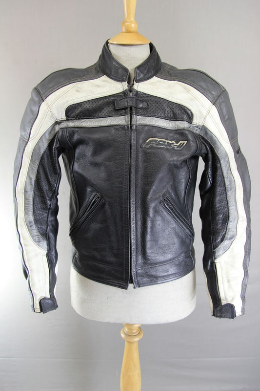 HEIN GERICKE PSX-II BLACK, SILVER & WHITE LEATHER BIKER JACKET + CE ARMOUR 36"/S