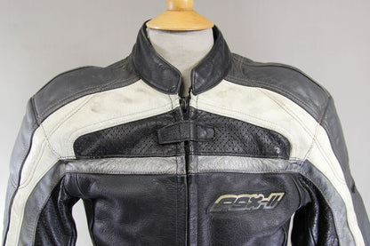 HEIN GERICKE PSX-II BLACK, SILVER & WHITE LEATHER BIKER JACKET + CE ARMOUR 36"/S