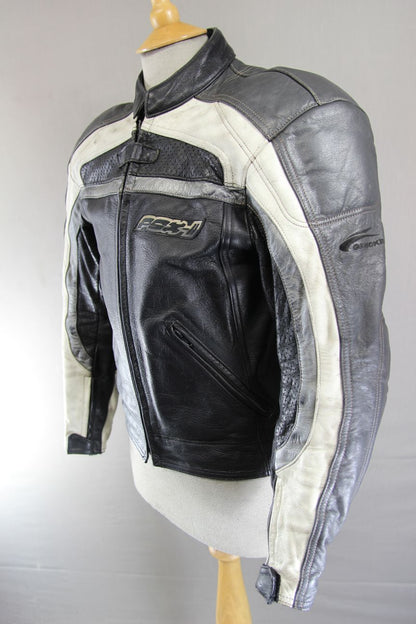 HEIN GERICKE PSX-II BLACK, SILVER & WHITE LEATHER BIKER JACKET + CE ARMOUR 36"/S
