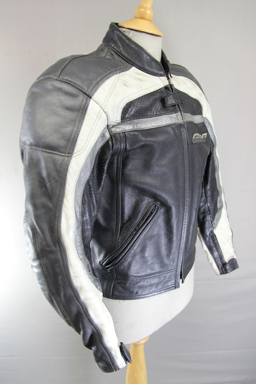 HEIN GERICKE PSX-II BLACK, SILVER & WHITE LEATHER BIKER JACKET + CE ARMOUR 36"/S