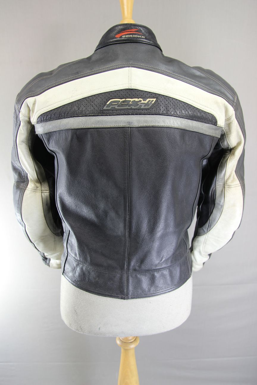HEIN GERICKE PSX-II BLACK, SILVER & WHITE LEATHER BIKER JACKET + CE ARMOUR 36"/S