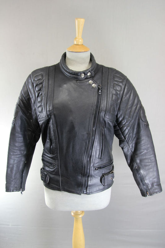 APACHE LEATHERS APOLLO CLASSIC COTTON LINED BLACK BIKER JACKET: SIZE 12