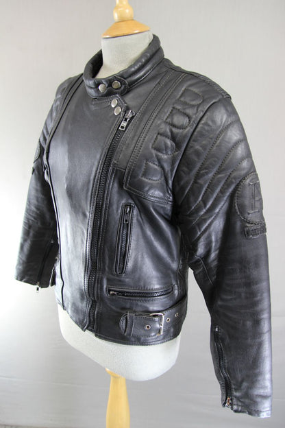 APACHE LEATHERS APOLLO CLASSIC COTTON LINED BLACK BIKER JACKET: SIZE 12