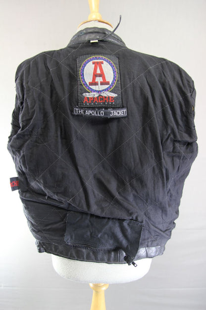 APACHE LEATHERS APOLLO CLASSIC COTTON LINED BLACK BIKER JACKET: SIZE 12