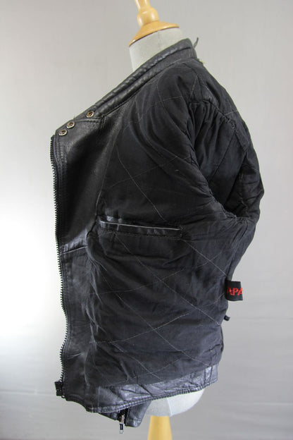 APACHE LEATHERS APOLLO CLASSIC COTTON LINED BLACK BIKER JACKET: SIZE 12