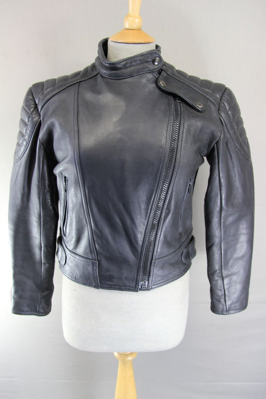 CLASSIC AKITO LADIES BLACK LEATHER BIKER JACKET 34 INCH CHEST/SMALL