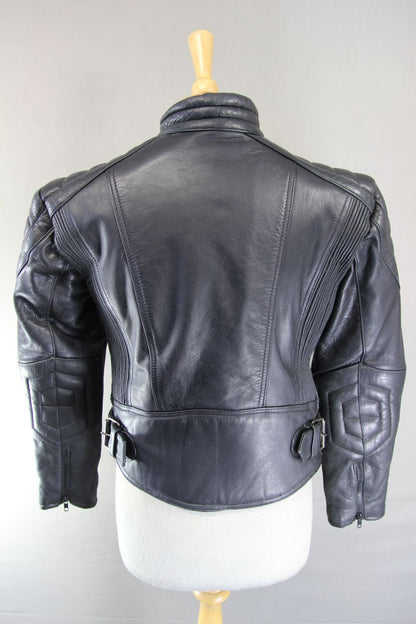 CLASSIC AKITO LADIES BLACK LEATHER BIKER JACKET 34 INCH CHEST/SMALL