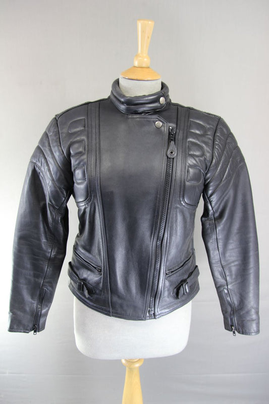 LADIES 'CHARLIE' CLASSIC BLACK LEATHER BIKER JACKET 32-34 INCH/SMALL/SIZE 10