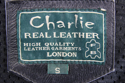 LADIES 'CHARLIE' CLASSIC BLACK LEATHER BIKER JACKET 32-34 INCH/SMALL/SIZE 10