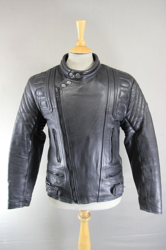APACHE CLASSIC BLACK LEATHER BIKER JACKET 38 INCH CHEST