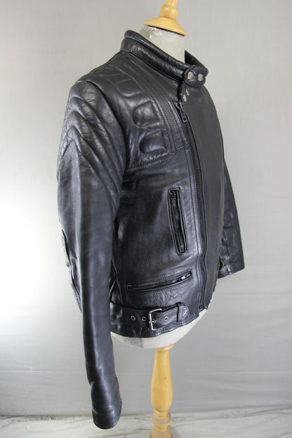 APACHE CLASSIC BLACK LEATHER BIKER JACKET 38 INCH CHEST