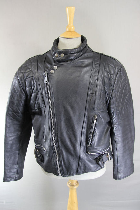 BLL CLASSIC BLACK COWHIDE LEATHER BIKER JACKET 44 INCH CHEST