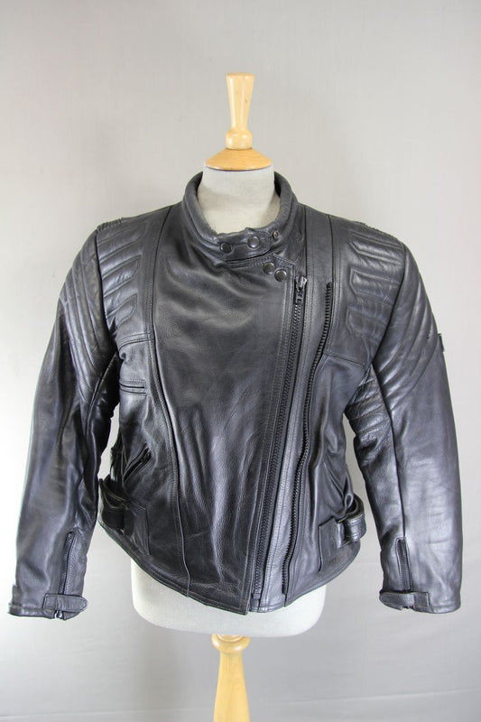 CLASSIC JUST BIKERS BLACK LEATHER COTTON LINED BIKER JACKET: SIZE 16 38-40 INCH