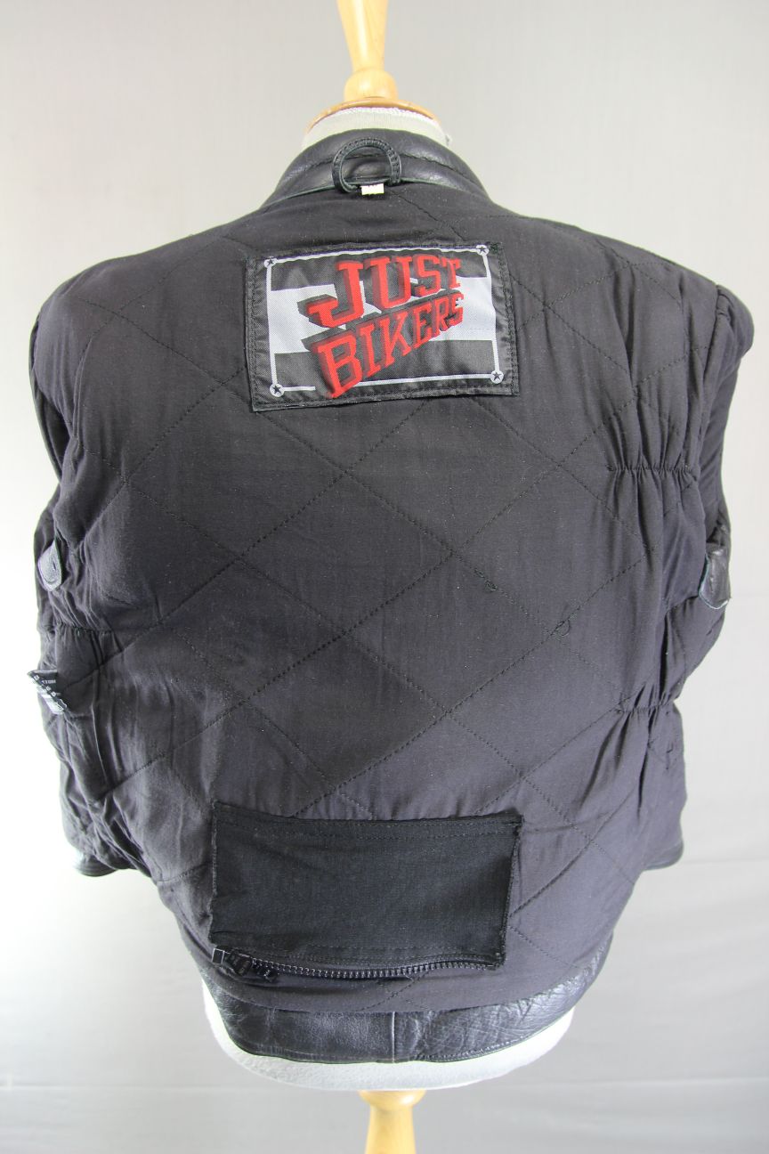 CLASSIC JUST BIKERS BLACK LEATHER COTTON LINED BIKER JACKET: SIZE 16 38-40 INCH
