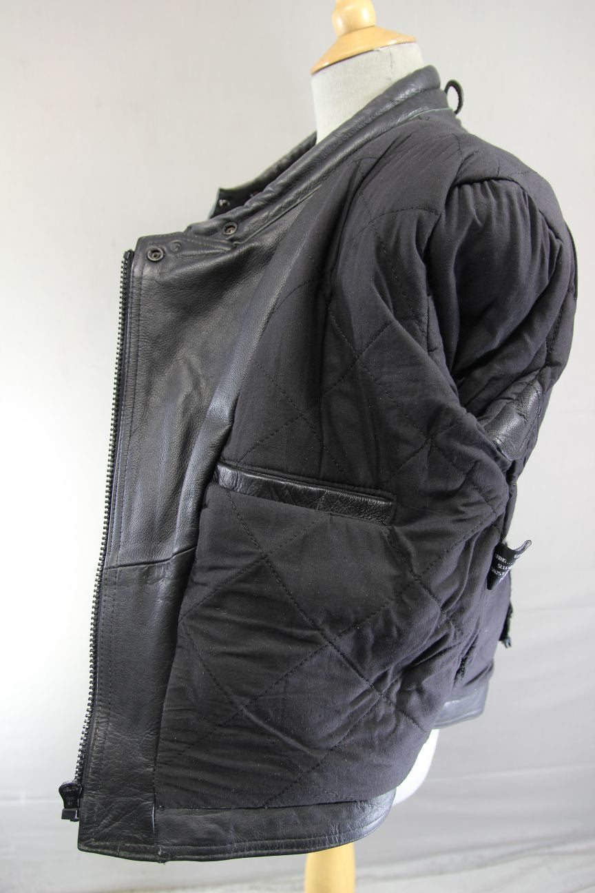 CLASSIC JUST BIKERS BLACK LEATHER COTTON LINED BIKER JACKET: SIZE 16 38-40 INCH