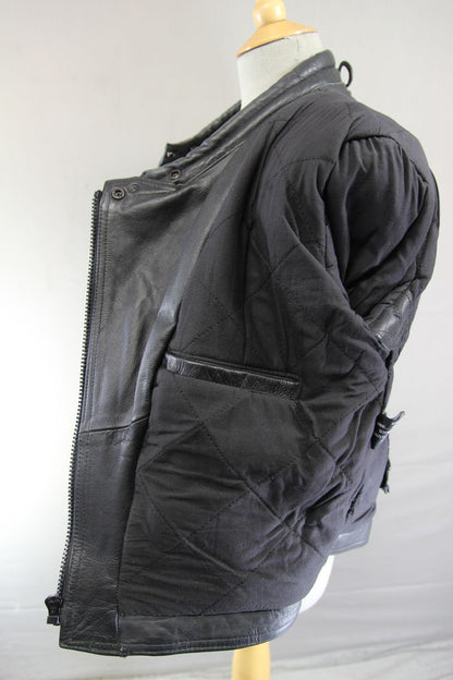CLASSIC JUST BIKERS BLACK LEATHER COTTON LINED BIKER JACKET: SIZE 16 38-40 INCH