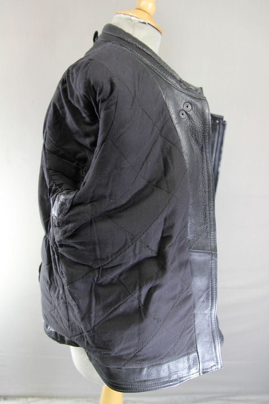CLASSIC JUST BIKERS BLACK LEATHER COTTON LINED BIKER JACKET: SIZE 16 38-40 INCH