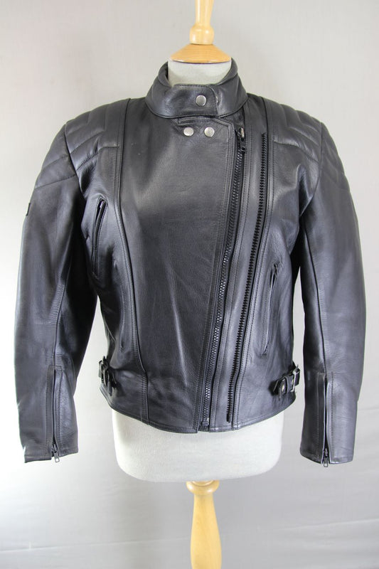 CLASSIC ASHMAN BLACK COWHIDE LEATHER BIKER JACKET: SIZE 14 36-38 INCH