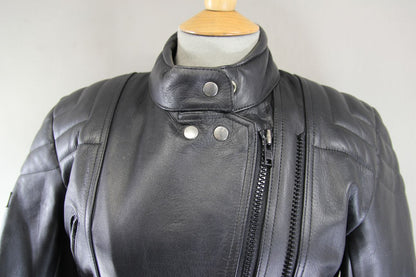 CLASSIC ASHMAN BLACK COWHIDE LEATHER BIKER JACKET: SIZE 14 36-38 INCH