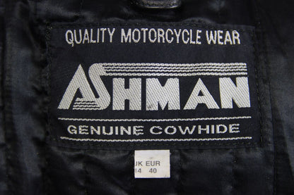 CLASSIC ASHMAN BLACK COWHIDE LEATHER BIKER JACKET: SIZE 14 36-38 INCH