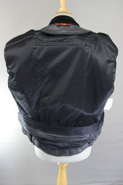 SWIFT INNOVATION BLACK, ORANGE & WHITE LEATHER BIKER JACKET 36 INCH/SMALL