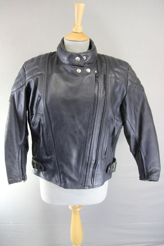 CLASSIC ASHMAN BLACK COWHIDE LEATHER BIKER JACKET: SIZE 16 38-40 INCH