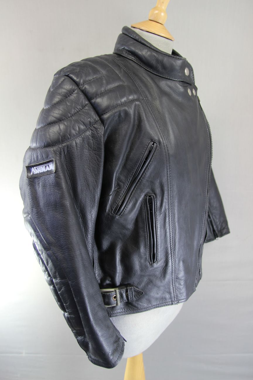 CLASSIC ASHMAN BLACK COWHIDE LEATHER BIKER JACKET: SIZE 16 38-40 INCH