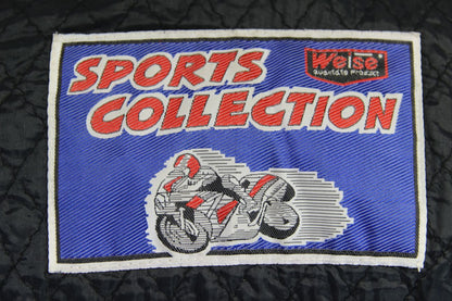 VINTAGE WEISE SPORTS COLLECTION BLACK, RED & WHITE LEATHER BIKER JACKET 36-38 IN