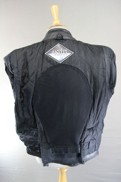 AKITO CLASSIC BLACK LEATHER BIKER JACKET WITH BACK PROTECTOR: SIZE 14