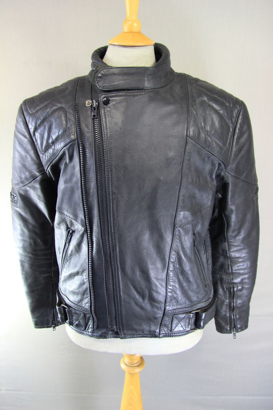 DYNAMIC LEATHERS CLASSIC BLACK BIKER JACKET 40 INCH CHEST