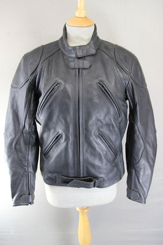CLASSIC RIDER BLACK LEATHER BIKER JACKET SIZE 12