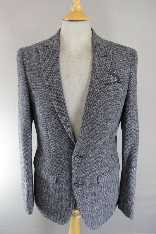 BRAND NEW WITH TAGS ASOS HARRIS TWEED PURE WOOL GREY JACKET: 36 INCH (SLIM FIT)