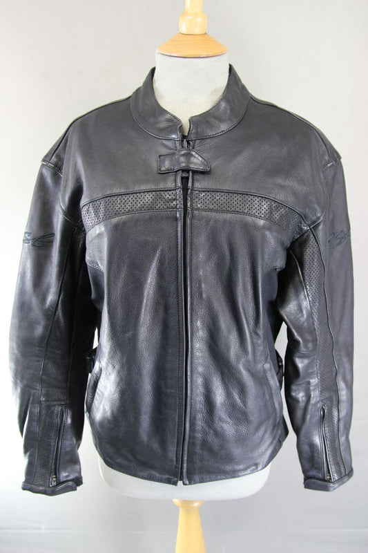 RST CUSTOMISED FEMME COLLECTION BLACK LEATHER BIKER JACKET: SIZE 18