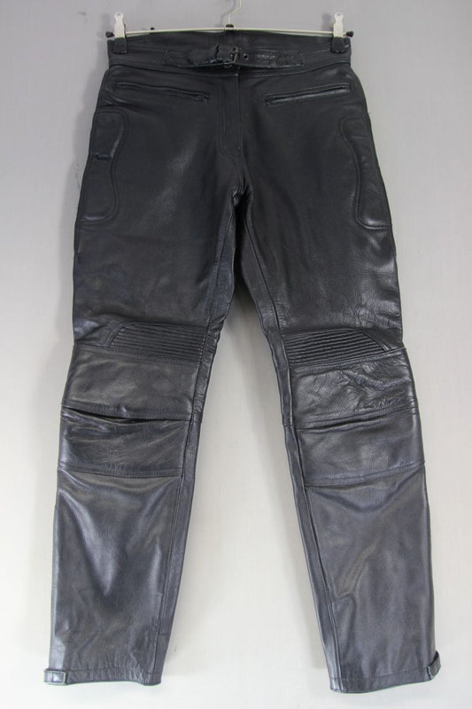 SKINTAN LADIES BLACK LEATHER BIKER TROUSERS: SIZE M/WAIST 30 IN/INSIDE LEG 29 IN
