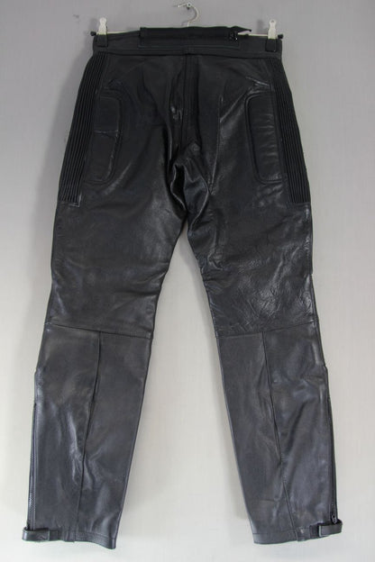 SKINTAN LADIES BLACK LEATHER BIKER TROUSERS: SIZE M/WAIST 30 IN/INSIDE LEG 29 IN