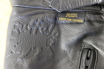 BUFFALO BLACK LEATHER BIKER TROUSERS: SIZE 14 WAIST 30 INCH/INSIDE LEG 29 INCH