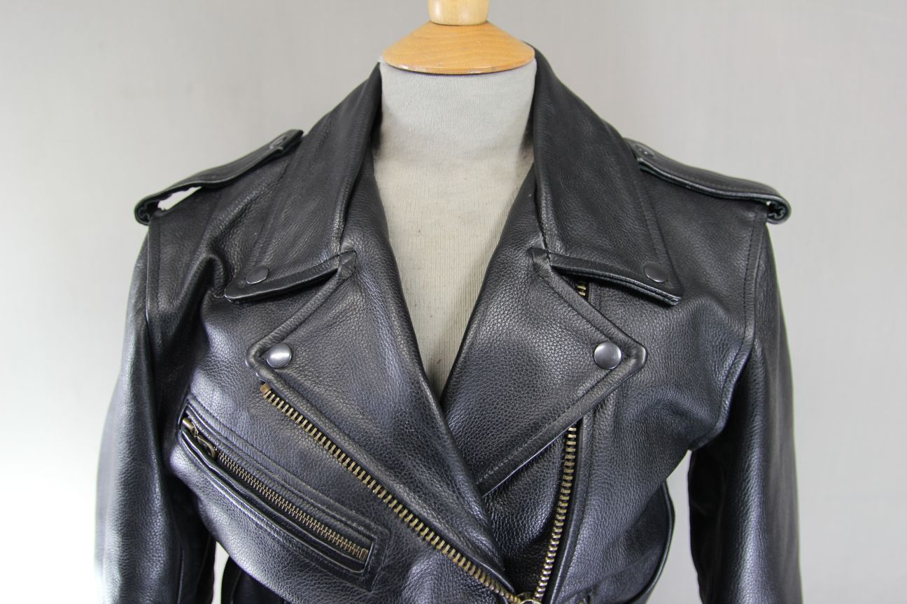 BUFFALO VINTAGE 1970S STYLE PUNK ROCK BLACK LEATHER RETRO BIKER JACKET: SIZE 10