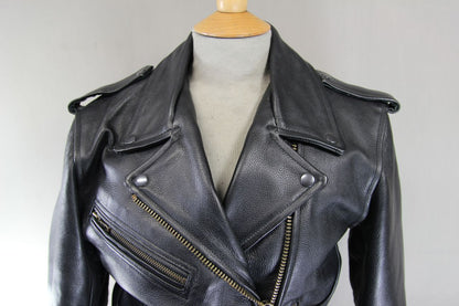 BUFFALO VINTAGE 1970S STYLE PUNK ROCK BLACK LEATHER RETRO BIKER JACKET: SIZE 10