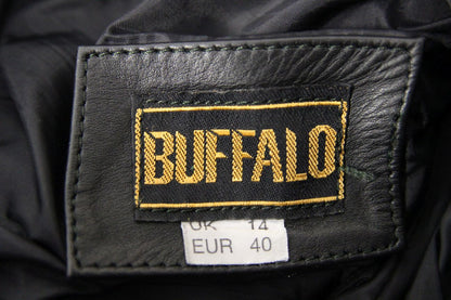 BUFFALO BLACK LEATHER BIKER TROUSERS: SIZE 14 WAIST 30 INCH/INSIDE LEG 29 INCH