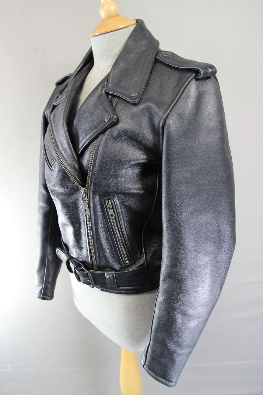 BUFFALO VINTAGE 1970S STYLE PUNK ROCK BLACK LEATHER RETRO BIKER JACKET: SIZE 10